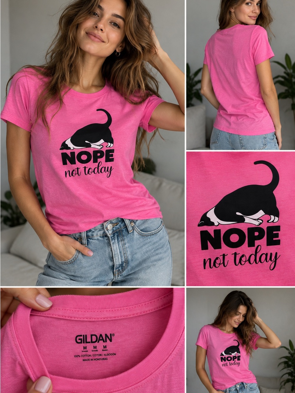 186 Hot Pink Women’s Short Sleeve Tee with Black Dog "Nope Not Today"